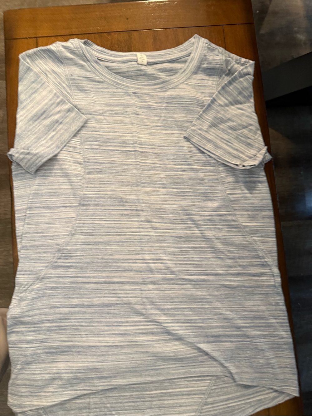 lululemon athletica Light Blue & White Striped Short Sleeve Tee